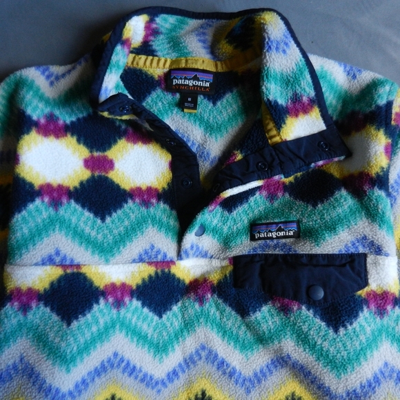 Patagonia Synchilla Sweater Adult Size Medium Blue Geometric Fleece Snap T 25455 - Picture 2 of 15